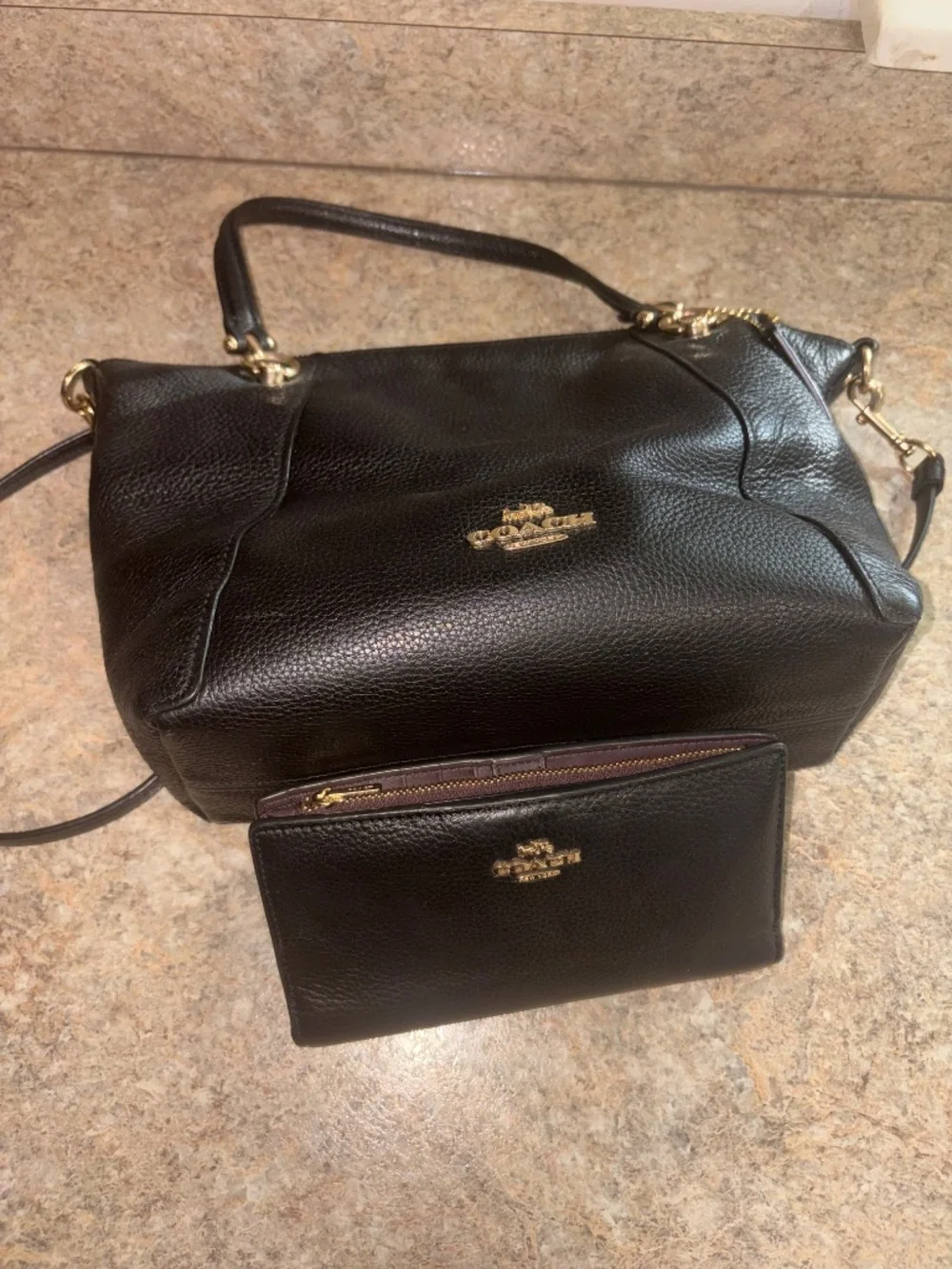 Coach Black Pebbled Leather Handbag and Wallet Set